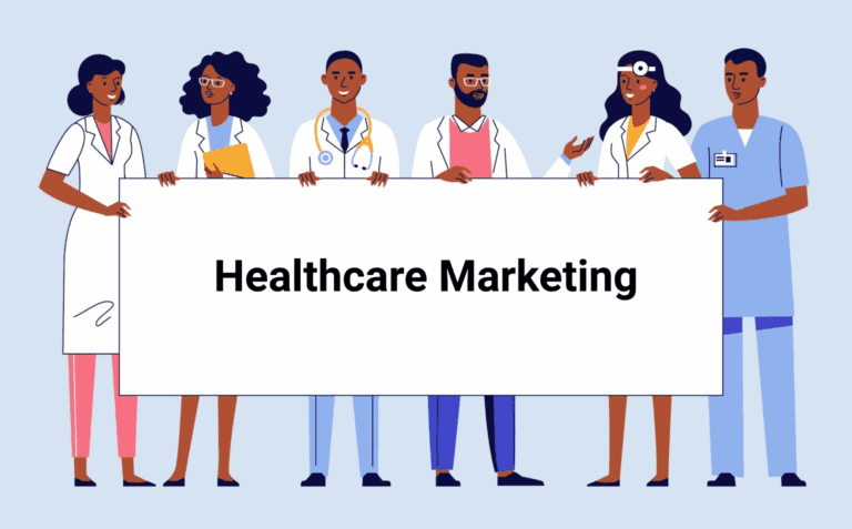 Medication prescribers holding healthcare marketing signi